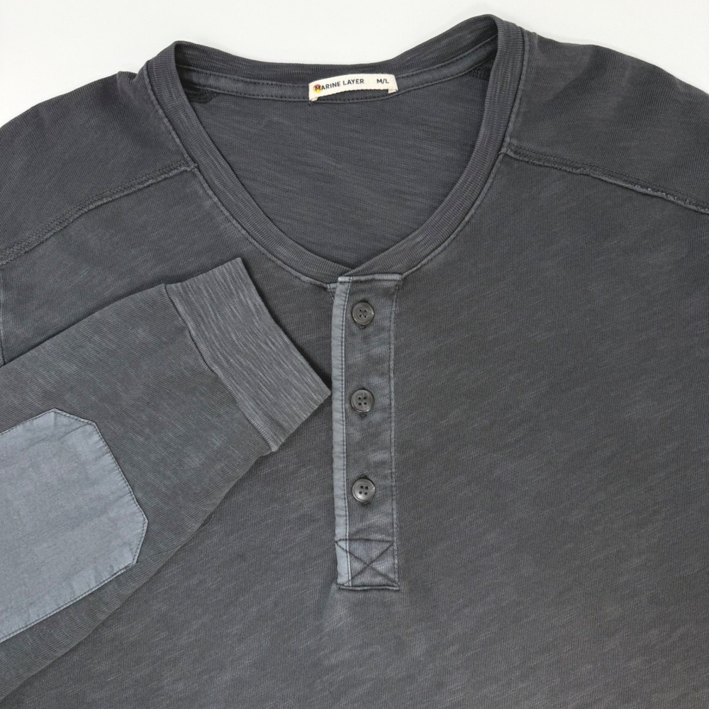 Marine Layer Mens Henley Shirt Gray Long Sleeve Elbow Patches M/L 15315